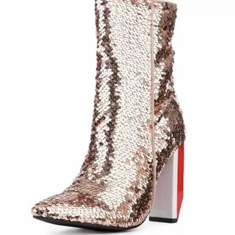 Cape Robbin Rose Gold Sequin Booties Size6 NWOB